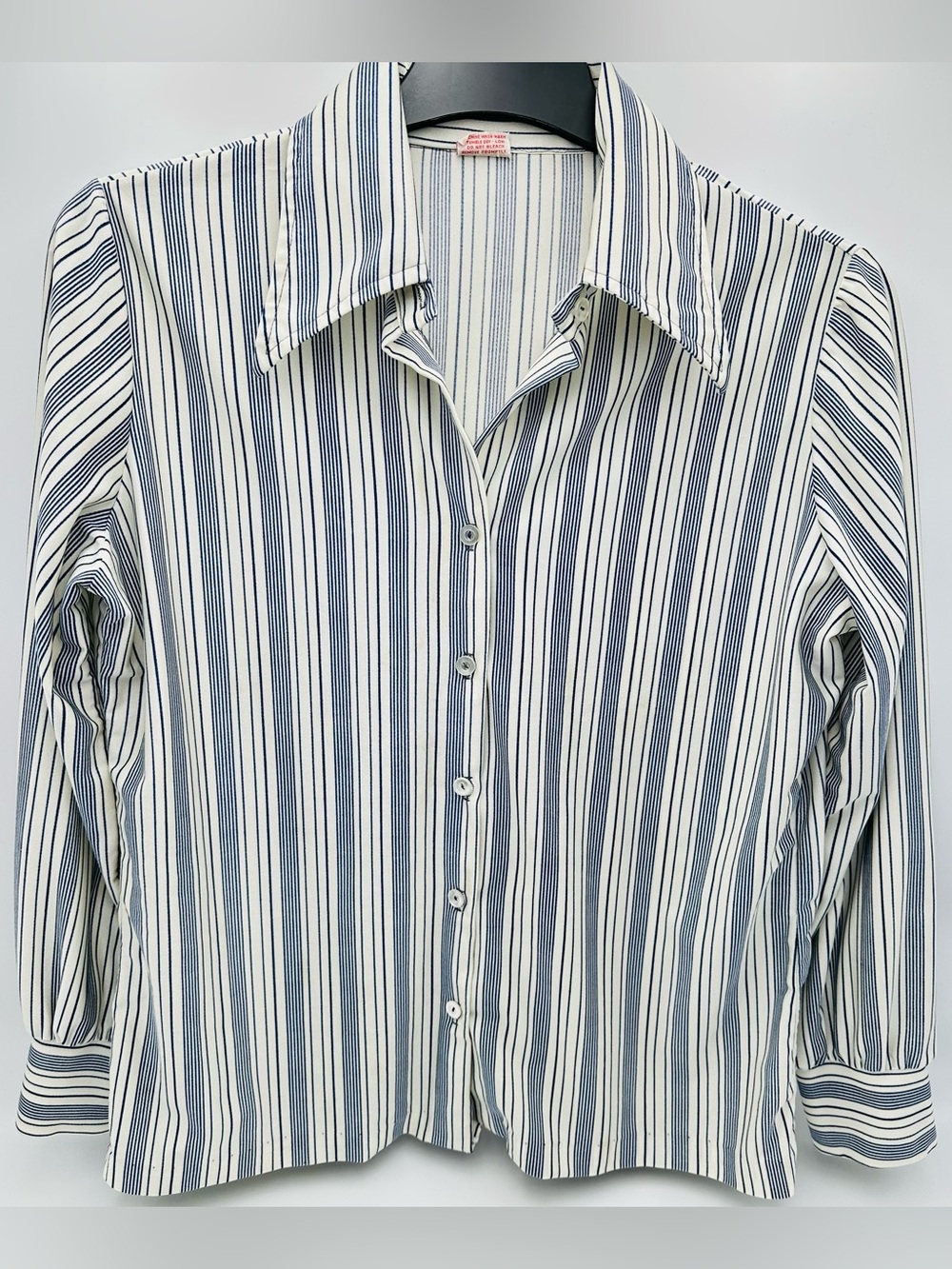 VTG 70s Sybil Vertical Striped Blouse ILGWU Union Made USA L
